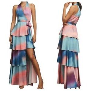 Anthropologie Hutch Ombre Halter Tiered Maxi Wrap Dress Medium NWT